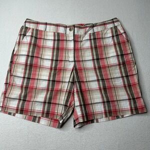 IZOD Womens Plaid Shorts Natural Stretch Cotton Blend Button Fly Casual Size 12